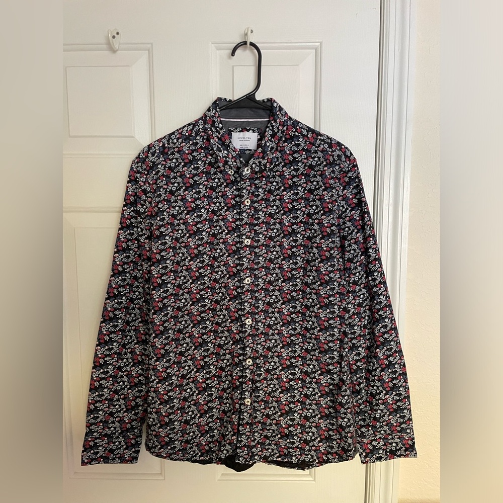 Men’s S Floral Black Dress Shirt